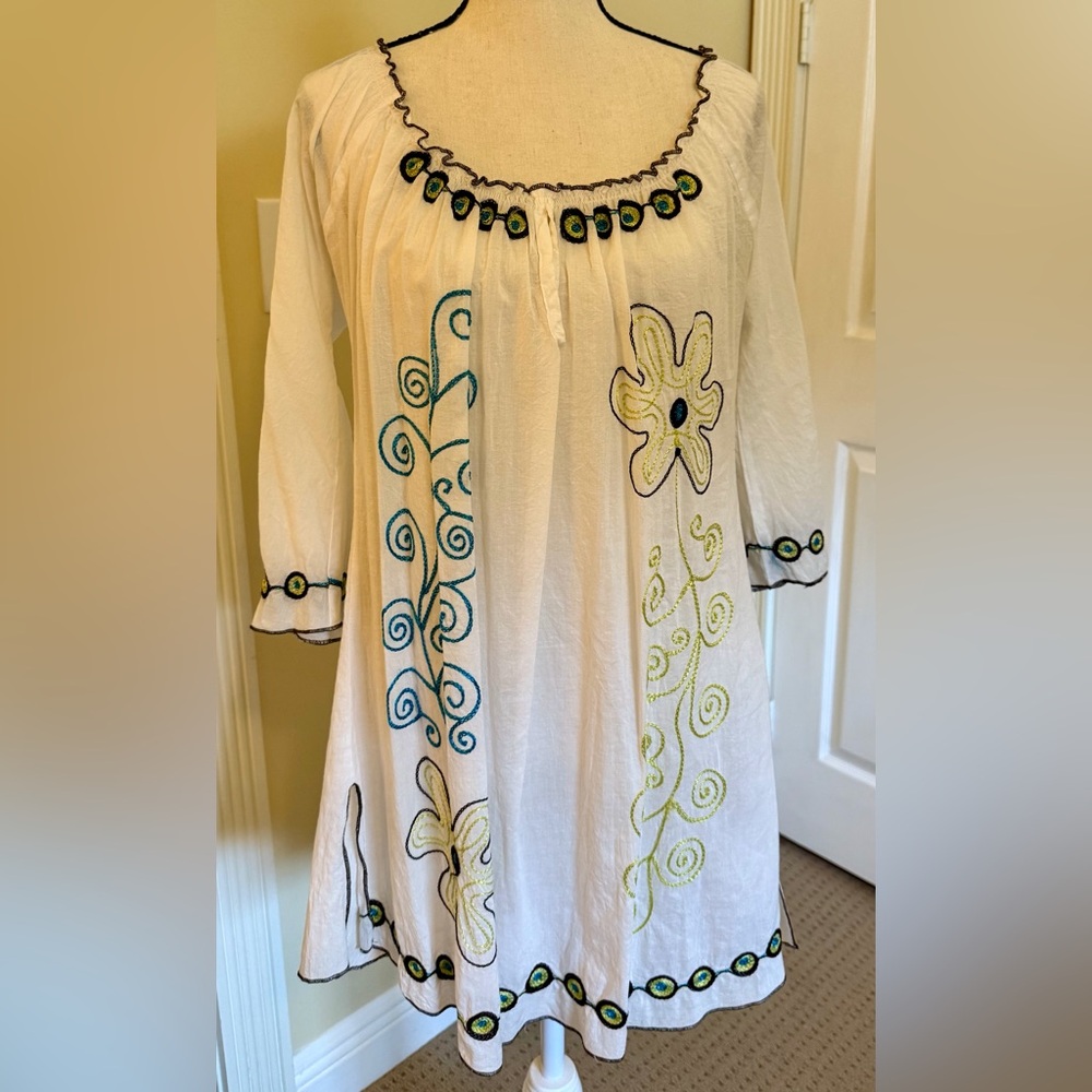 Blue and White Embroidered Swim Coverup with Elegant Design by Surface, Sz M